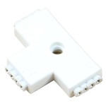 Conector FEMALE, cu 4 pini, pentru benzile led multicolore, RGB, 3 porturi, forma de T